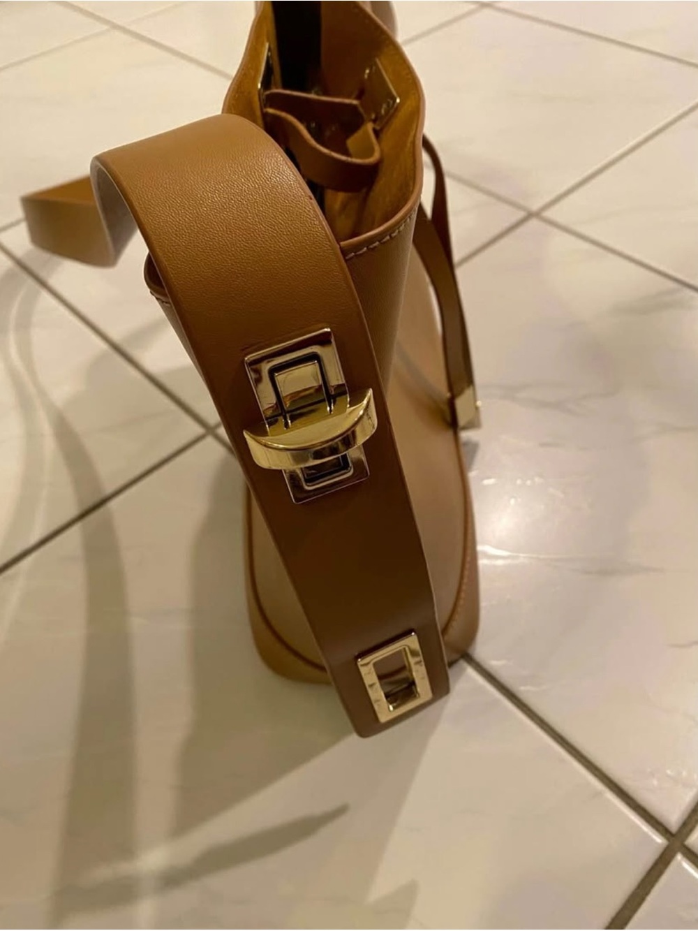 Leather Drawstring Bucket Bag - Picture 4 of 5